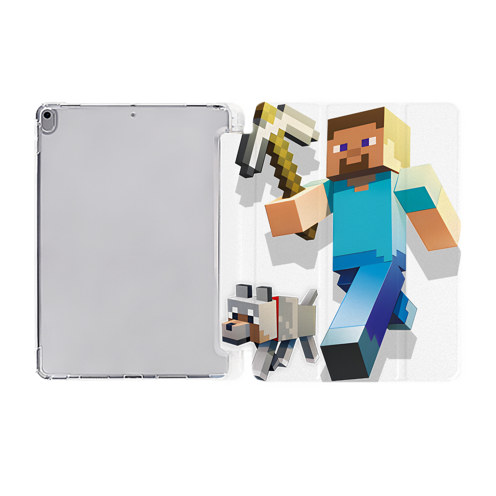 （画像用） マインクラフト ブロックの世界 Minecraft MC Block world IPad ケース ペン収納付き 三つ折りスタンド PUレザー×シリコン 対応機種9.5/10.5/10.9インチ